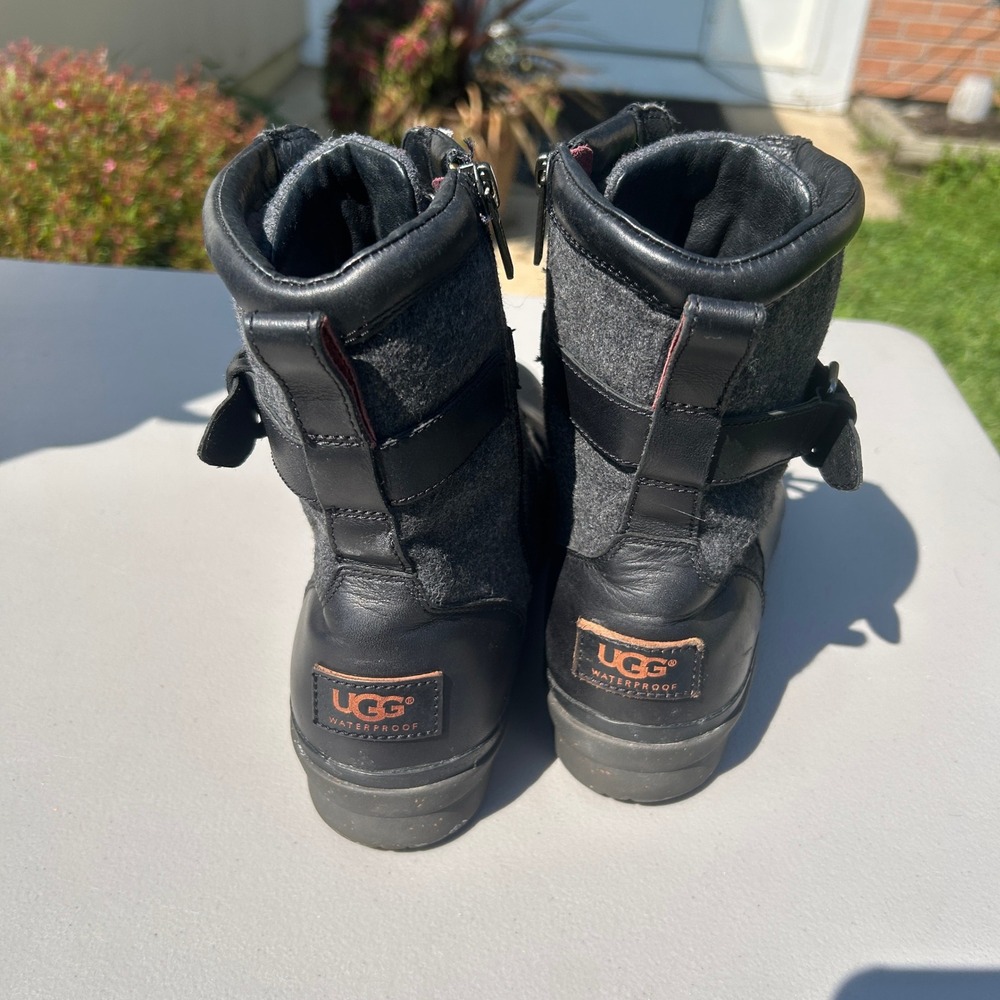 UGG Kesey Black Waterproof Leather Wool Combat Boots 1005264 Womens 9 - Picture 4 of 8